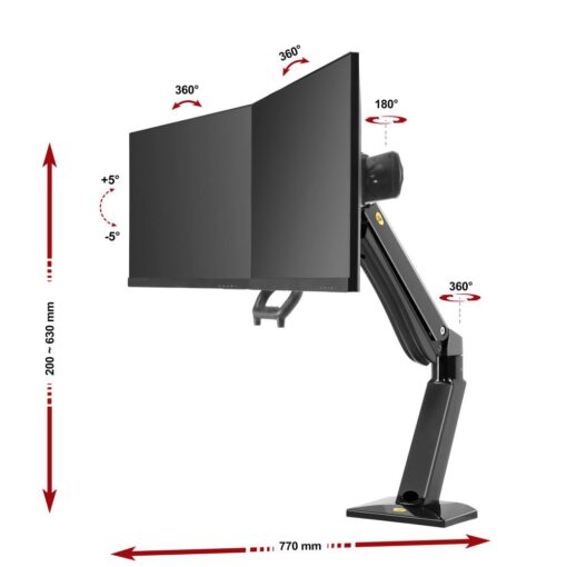 NB32 czarny - uchwyt biurkowy na dwa monitory - specyfikacja